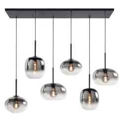 Hanglamp met 6 diverse gouden glazen - 120cm- Zwart/Goud