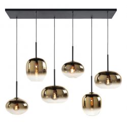 Hanglamp bellini met 6 diverse gouden glazen - 120cm- Zwart/Goud