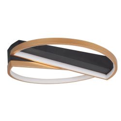 Platte zwarte plafondlamp Helios met goudkleurige led ring