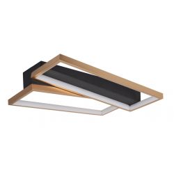 Platte zwarte plafondlamp Helios met goudkleurige led ring