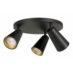 Strakke ronde 3 lichts spot zwart-goud Petunia