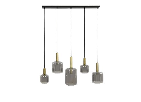 Hanglamp Lekar antiek brons glas smoke