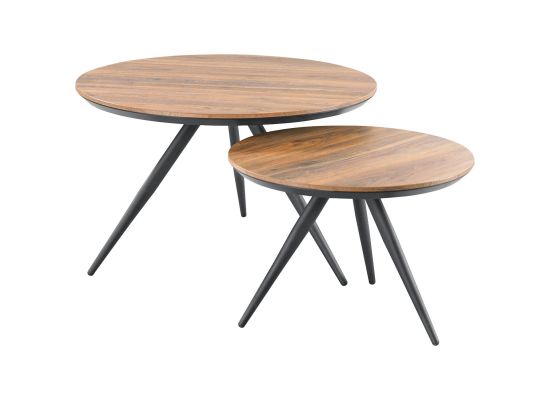 Salontafelset Gianta rond houtstructuur sheesham decor