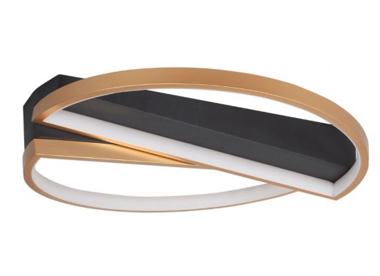 Platte zwarte plafondlamp Helios met goudkleurige led ring