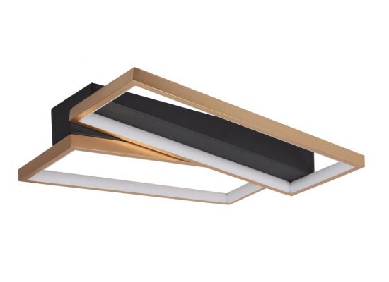 Platte zwarte plafondlamp Helios met goudkleurige led ring